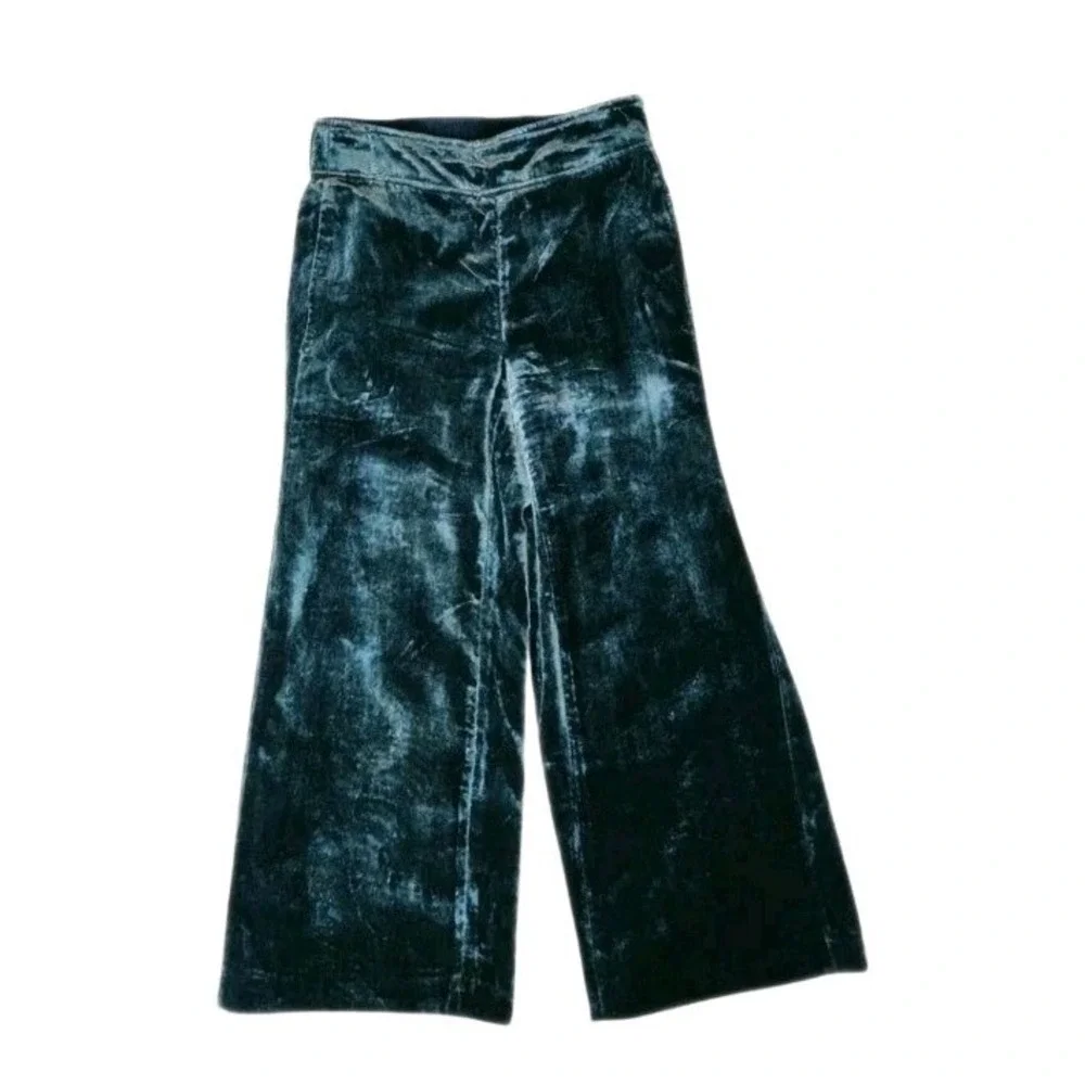 MADEWELL Women's Green Velvet Huston Pull On Wide‎ Leg Crop Pants Size XS